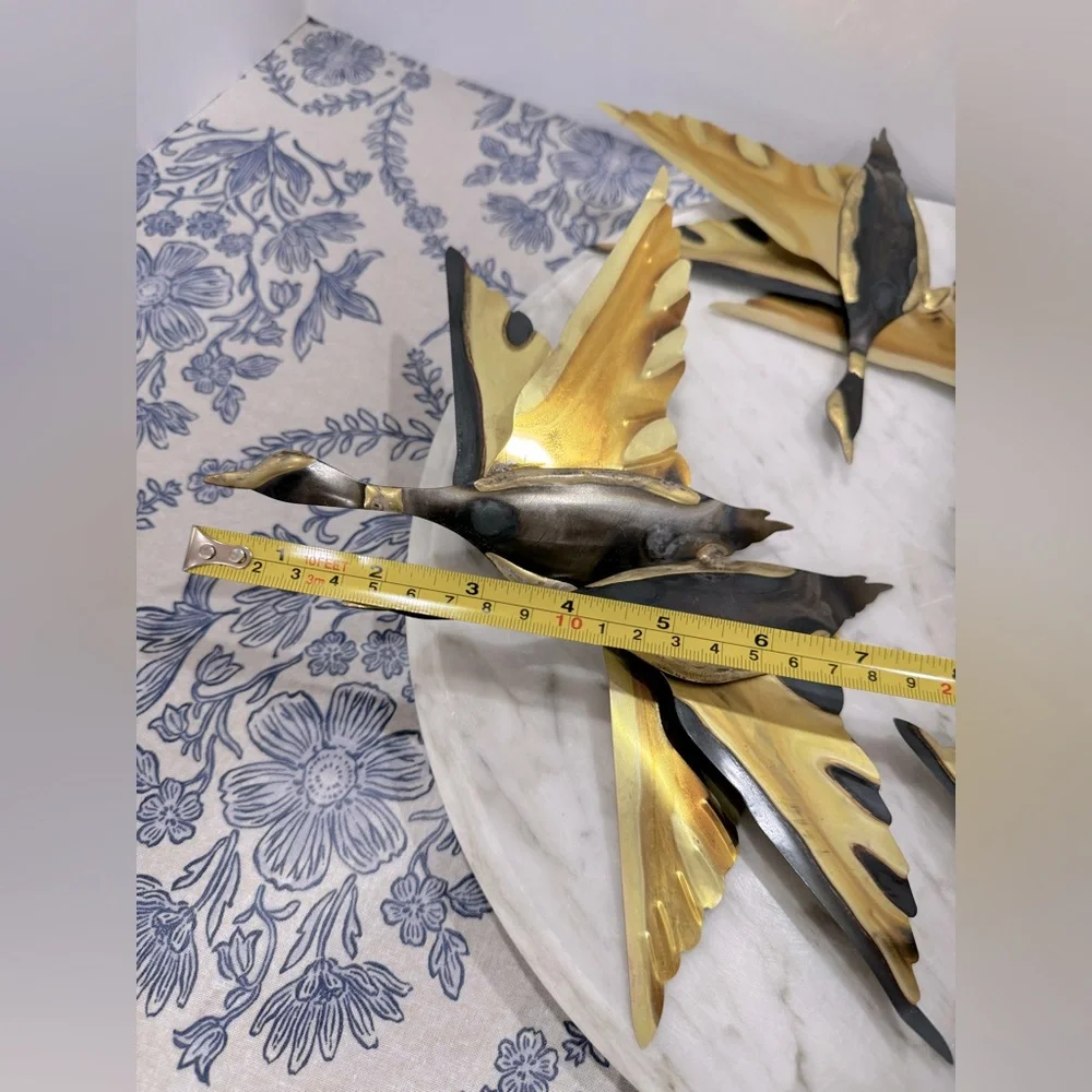 Brass and metal Gold and Black mid century modern Bird Wall Decor Set of three